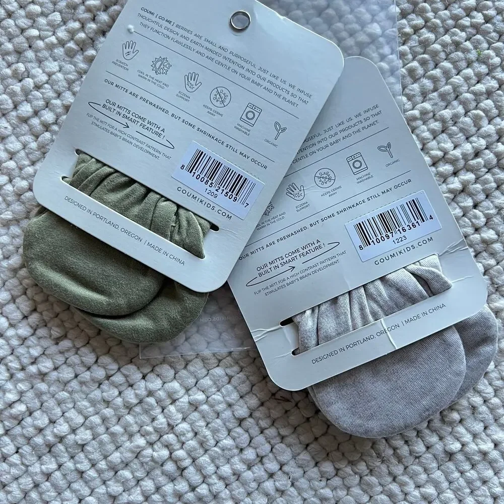 NWT Goumi Kids Baby Mitts Set Artichoke & Storm Gray SZ 3-6mo Green Bamboo
